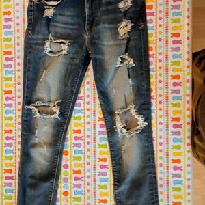 Express Dark Blue Distressed Skinny Jeans